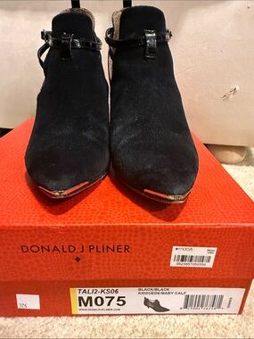 Donald J. Pliner Black Suede Pointed Ankle Booties with Strap